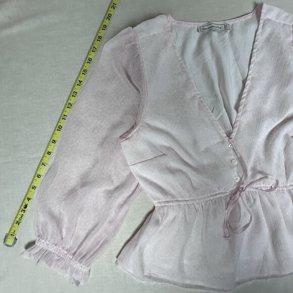 Abercrombie & Fitch V-neck lined sheer blush peasant top defined high waist SZ M - Picture 8 of 8